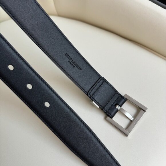 Saint Laurent Black Belt with Silver-Tone Buckle